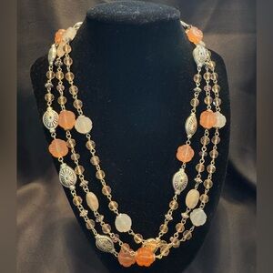 NWOT Avon Multi strand Necklace Silver Pink Milky Glass beads 21-24 Inch Length